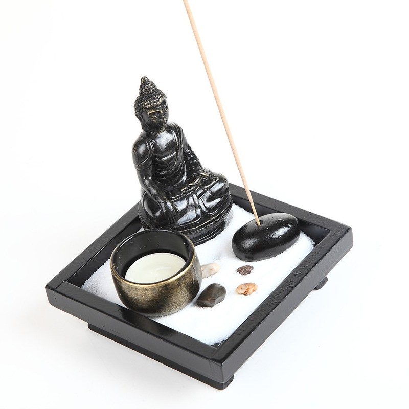 Thailändisches Kerzenhalter-Geschenk-Set mit mit Buddha-Statue - mit Naturstein - mit