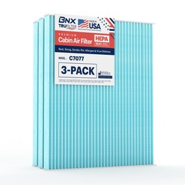 BNX TruFilter C7077 Filtro de aire de cabina, HEPA 99.97%, fabricado en Estados Unidos, compatible con Ford Edge, Fusion, Police Responder Hybrid, SSV Plug-In Hybrid; Lincoln Continental, MKX, MKZ