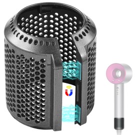 Magnetic Hair Dryer Filter Compatible with Dyson Supersonic HD01 HD03 HD08 HD15 Hair Dryer Attachment, Hair Dryer Outer Filter Spare Parts with Brush (Metallic Gray)