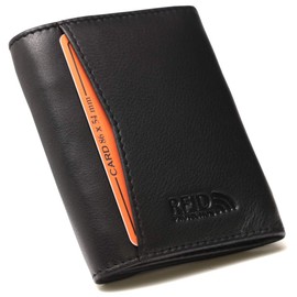 Fa.Volmer ® #Mini-Comfort RFID Mini Wallet Genuine Leather Small Wallet in Black with High-Tech Silver Fabric, black, Modern