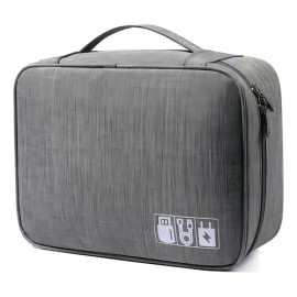 Estuche Y Cargadores Usb Organizador Bolsa De Cables Imperme Color Gris