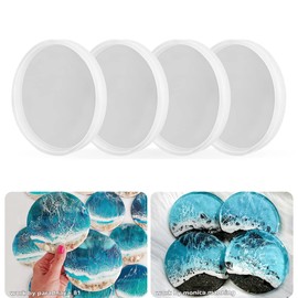 RESINWORLD 4 Pack 4 inches Thick Round Coaster Molds, Coaster Silicone Molds for Resin Casting, Geode Agate Silicone Coaster Epoxy Casting Mold
