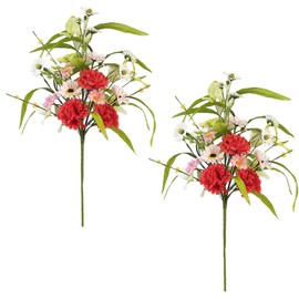 Zythrem 20" Silk Cemetery Artificial Flowers for Grave 2 Bundles - Real Touch Pink & White Fake Spring Carnations Daisy Wildflowers, Faux Red fllowers for Home Decor, Wedding Centerpieces