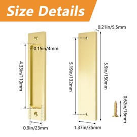 MOROBOR Rectangular Built-in Sliding Door Pulls, 2 Pieces Brushed Gold Flush Pull Aluminium Alloy Cabinet Door Finger Pulls with Mounting Screws for Sliding Door (150 mm)