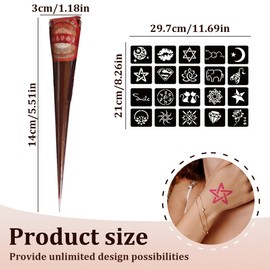 YAYNO Pack of 3 Henna Tattoos, Temporary Tattoos, Temporary Tattoo Stickers, Henna Brown Freckles Henna Red Brown with Henna Tattoo Stencil