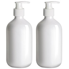 2Pcs 16.9oz 500ml White Plastic Pump Bottle Dispenser, Refillable Empty Bottle Container with Pump for Essential Oil Soap Lotion Shampoo