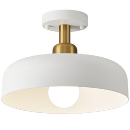 Bwxcie Modern Semi Flush Mount Ceiling Light,Mid Century Hallway Ceiling Light Fixture,E26 Ceramic Lamp Head,White and Gold Light Fxiture Ceiling for Kitchen Entryway Bedroom Hall Entry (12.6 in)