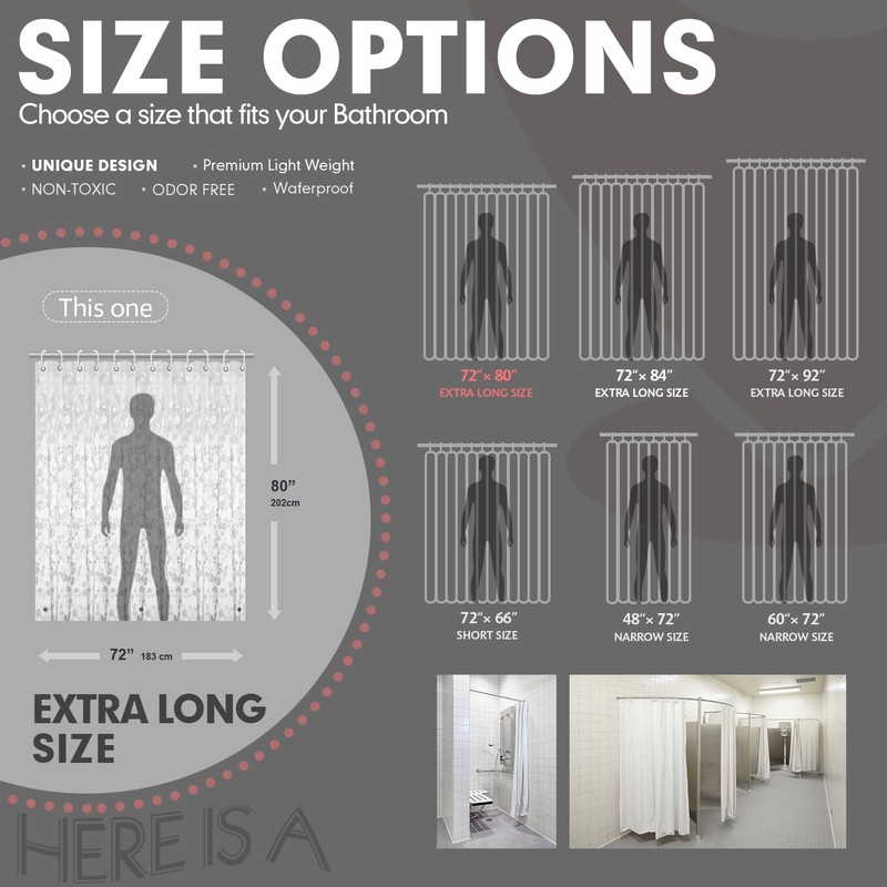 Hereisa 3D Pebble Shower Curtain Liner (NO Hooks, Extra Long