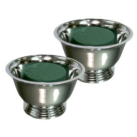 Centerpiece Arrangement Kit (2 Kit Pack) - Each Kit Has (1) Oasis Floral Foam Micro Brick + (1) Vacuum Orna Metal Plastic Silver Plated Revere Bowl - Made in The USA
