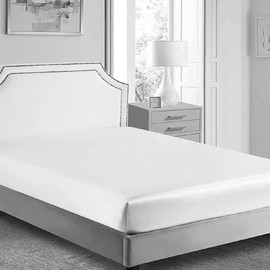 Fitted Sheet - Luxury Silky Soft Satin Bottom Sheet - Deep Pockets, Shrinkage and Fade Resistant - Easy Care - 1 Fitted Sheet Only (White, King)