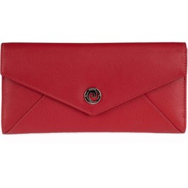 Pierre Cardin Women's Genuine Leather Envelope Purse - Nappa x17 Card Slots Soft, Smooth, Durable & Crease Proof Ladies Wallet (Bright Red)