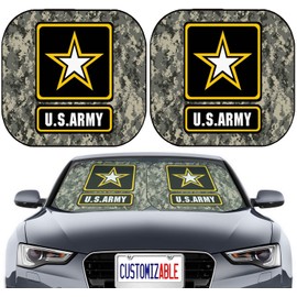 Maizi Windshield Sun Shade 2pc Universal Fit Windshield Sun Shades Fits Most SUV, Sedan, Pickup, Van Army Logo Car Windshield Sunshade - Mark of The Brave