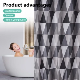 TRUSTLIFE Shower Curtain Waterproof Bathroom Curtain,180 x 200 cm Washable Bath Curtains, Quick-Drying, Weighted Hem, Shower Curtain with 12 Hooks Shower curtains for wet room - Triangle Pattern