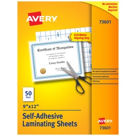 Avery Clear Laminating Sheets, 9" x 12", Permanent Self-Adhesive, 50 Self-Laminating Sheets, Great for Protecting Documents, Photos, and Signs More (73601)
