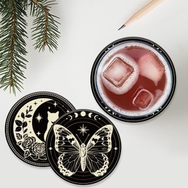 ANATTASOUL 9 Pcs Wood Coasters Sets for Drinks Moon Phases Magic Colorful Wooden Cup Mat for Coffee Table Decor, Desk Coasters for Home, Apartment, Office, Bar