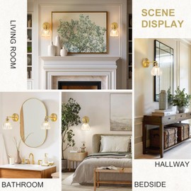 LINSEEDS Wall Sconces Set of Two Hardwired, Vintage Sconce Light with Tulip Transparent Glass Lampshade, Bathroom Wall Lights with Switch, Gold Wall Light Sconces Wall Decor Set of 2