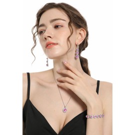 LMXXVJ Pink Cubic Zirconia Formal Jewelry Set For Women,Platinum Plated Necklace Earrings Bracelet Costume Jewelry Set