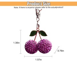 UHANBUT Bling Cherry Car Rear View Mirror Charm, Sparkly Rhinestones Automotive Decoration Pendant, Cute Vehicle Interior Hanging Ornament, Lucky Present for Women, Girl (Purple)