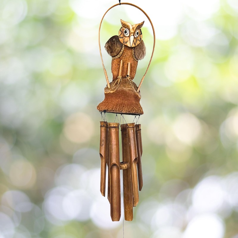 Bellaa 23394 Owl Bamboo Wind Chimes Tune Melody 38 inch