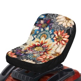 TOADDMOS Waterproof Riding Lawn Mower Seat Cover Boho Mandala Dahlia Floral Lawn Mower Seat Decorative Cover Fits 12.5''-14'' Backrest