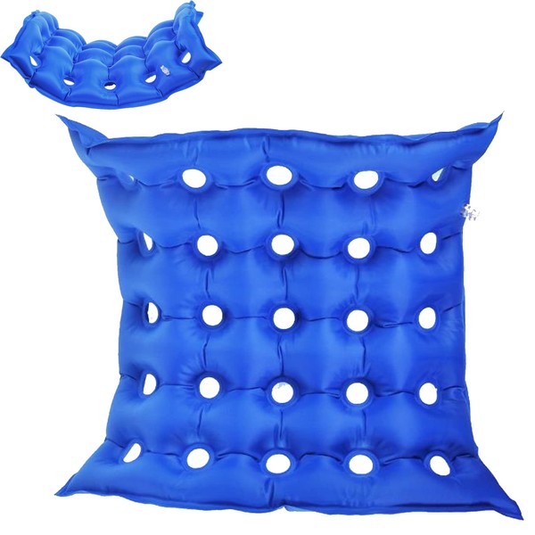 SZXMDKH Donut Cushion Seat, Portable Inflatable Square Cushion for Hemorrhoid, Tailbone, Coccyx Pain Relief - Air Pump Included (Blue)