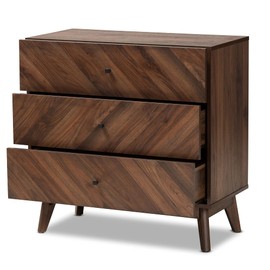 Baxton Studio Hartman Mid-Century Modern Walnut Brown Finished Wood 3-Drawer Storage Chest