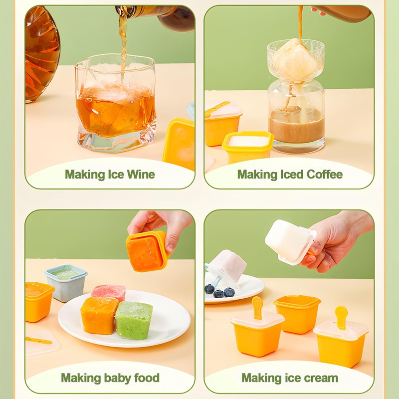 6Pcs Popsicle Mould,Ice Cube Mold with Lid and Reusable Popsicle