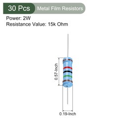 YOKIVE Pack of 30 Metal Foil Resistors 15 K Ohm Resistor with 2 W 1% Tolerance Cable Good for DIY Electronic Projects (5 Colour Bands 15.5+/-1 mm)