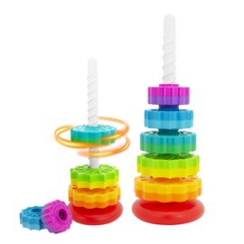 Baby Spinning Stacking Toys for Toddlers 1-3, Rainbow Ring Stacker Montessori Toys for Babies 6-12 Months, 1 2 3 One Year Old Girl Boy Christmas Birthday Gifts, Autism Sensory Learning Toy
