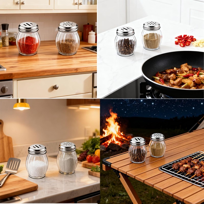 Glass Spice Shaker Set with Stainless Steel Top, 6 Ounces,