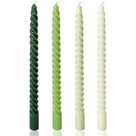 10 Inch Spiral Taper Candles for Home Decoration, 4 Pack Green-Gradient Candlesticks for Dinner Party Wedding Holiday Spring - Green Series