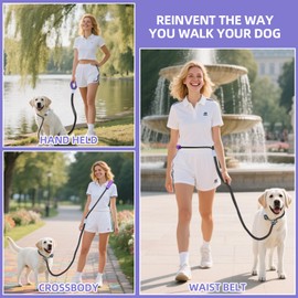 XKGSLNB Hands Free Dog Leash, Comfort Padded Adjustable Belt, Smooth Rotating Clip, Non-Slip Strong Pet Training Lead, 8FT for Small Medium Large Dogs Walking Training(Purple Black)