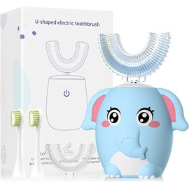 ELOTAME Kid Electric U Shaped Toothbrush with 4 Soft Brush Heads Rechargeable Children Toothbrush with 6 Cleaning Modes IPX7 Waterproof - (Age 8-15 Blue)
