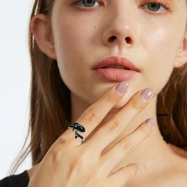 Killer Whale Ring 925 Sterling Silver Adjustable Orca Whale Open Ring Thumb Ring Black Enamel Killer Whale Jewelry Gift For Women Size 8