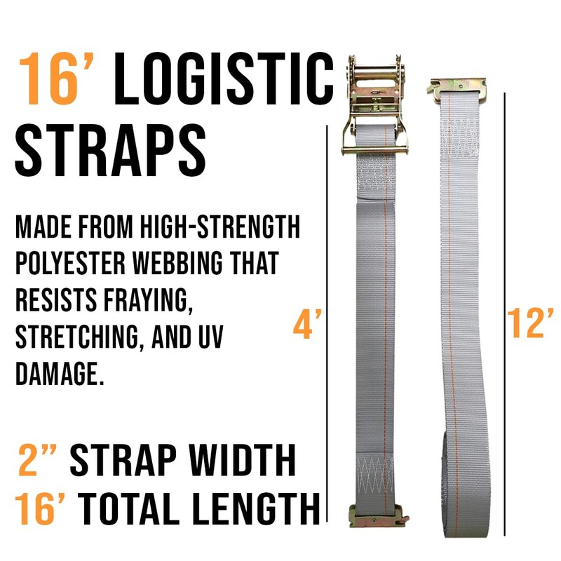 BoxerTool 2 Pack E-Track Ratchet Straps - 2" x 16ft