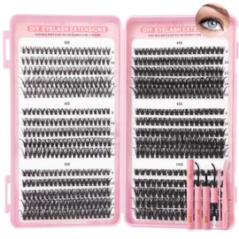 Inexorablex Wimpern Extensions Set, 8-16mm Cluster Lash Extension Set mit Lash Bond and Seal, Wimpern Pinzette- 570 PCS（30D 40D 50D 60D 80D 100D）
