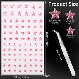 3 Sheets Self Adhesive Face Gems Stickers, Hair Gems Face Jewels Eye Jewels Rhinestones Festival Essentials Rave Accessories Rhinestone Stickers, Eye, Makeup for Kids, Women(02. Pink)