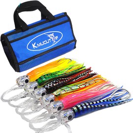 KMUCUTIE Set of 6 pcs 6.5 inch trolling Lure Marlin Tuna Dolphin Shark Big Game deep sea Fishing Lures Included Mesh Bag (6.5 INCH B)