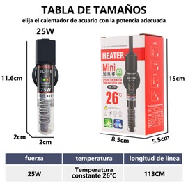 HFDHFGV Mini Calentador Acuario Sumergible, Control preciso de la Temperatura Calentador para Pecera, Calentamiento rápido, Potente Ventosa Calentador Pecera, Apto para 20 galones (25w)
