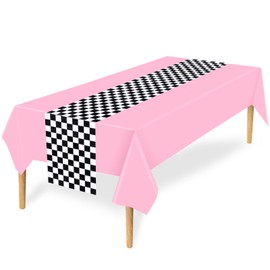Tallew Checkered Car Party Supplies Disposable Tablecloth Plastic Table Cover Black and White Checkered Race Table Runner for Racing Birthday Party Decor Favor Supplies (Pink,2 Pcs)