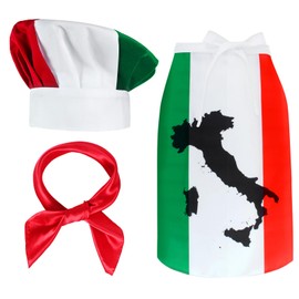 Kyson Italian Flag Chef Costume Italian Waist Apron and Mushroom Chef Hat Bandana Pizza Chef Bib Baking Grilling Cooking, Set B, free