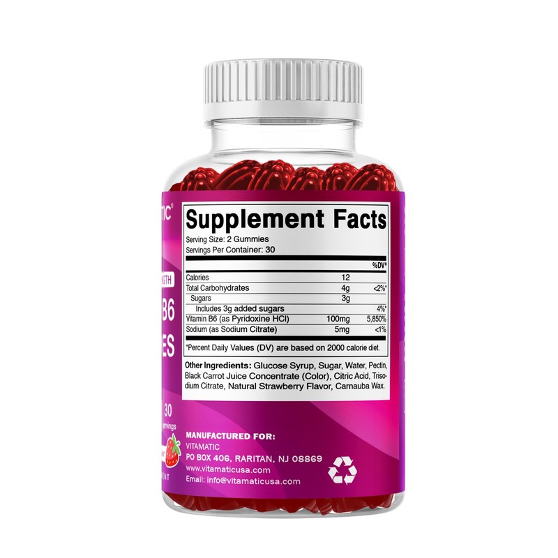 Vitamatic 2 Packs Vitamin B6 100mg Gummies – Natural Strawberry