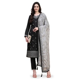 TRENDMALLS Women's Satin Cotton Kurta Pant Suit Set (UKTM.G144-Black-XXL)