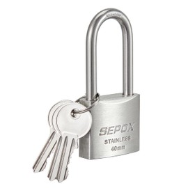 SEPOX Outdoor Padlock with Key Stainless Steel Lock Body and Long Shackle Waterproof 40mm Keyed Padlock Heavy Duty Padlock and Key Weatherproof for Gate Chain Shed Boat Marine