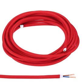 PATIKIL Fabric Cloth Covered Round Wire, 16.4ft 18AWG 2 Core Vintage Woven Electrical Cord for Pendant Light DIY Project, Red