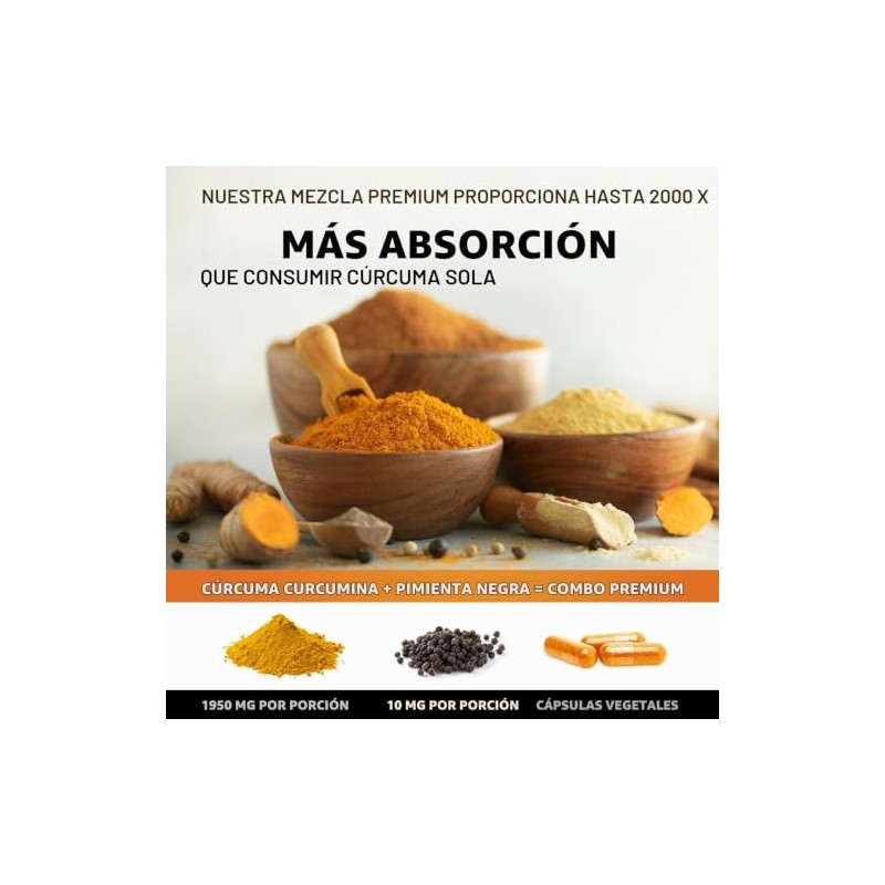 Nature's Nutrition | Cúrcuma con BioPerine 1950mg | Soporte Articular