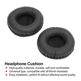 1 Pair Universal Soft Sponge Headphone Ear Pads Ear Cushion Headset Cups Covers Replacement,Fit for 60mm / 2.4In Headphones,Black