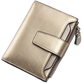 Lavemi Small Compact Women Wallet RFID Blocking Genuine Leather Bifold Purse with ID Windows, Champagne Gold, One Size