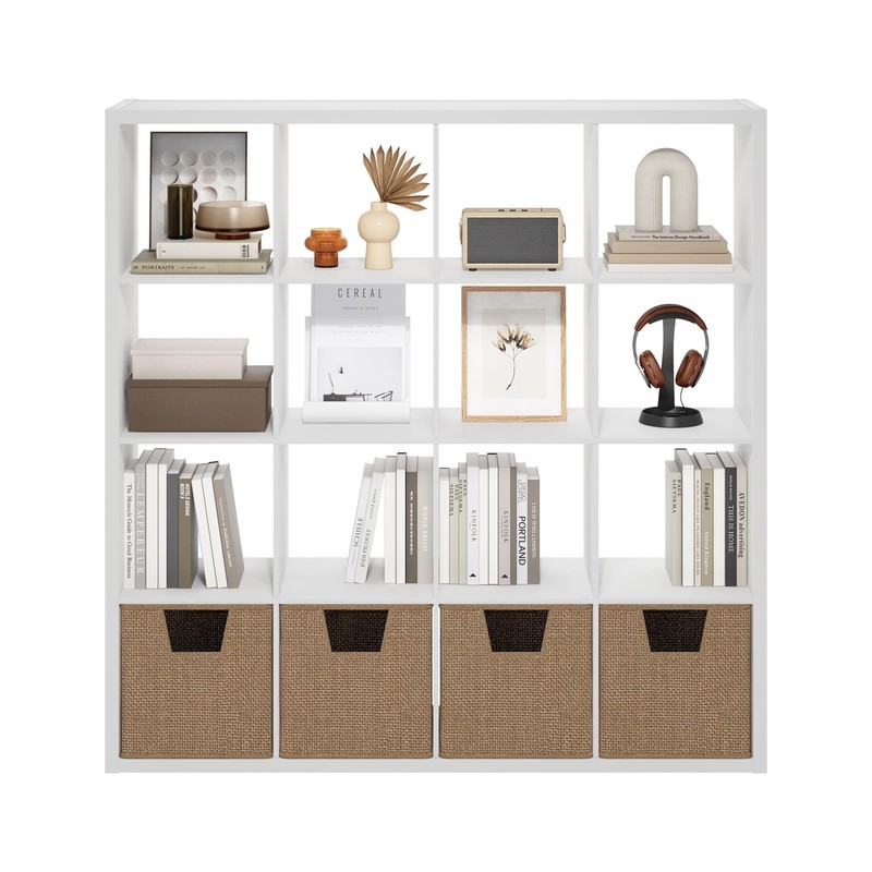 Furinno Cubicle Open Back Decorative Cube Storage Organizer, 16-Cube, White