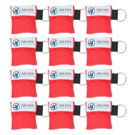 Archer MedTech CPR Face Shield for Pocket or Key Chain – Emergency Face Shield with One-Way Valve, Durable Keychain, Latex-Free Rescue Barrier for Adults, Children & Infants, First Aid, CPR - 12-Pack